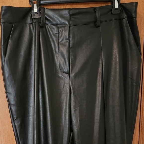 High - Rise Faux Leather Slit - Front Ankle Black Pants - Picture 2 of 5